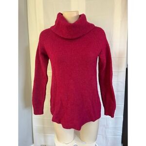 Tahari Magenta Pink Merino Wool Blend Cowl Neck Ribbed Sweater Small 2707000